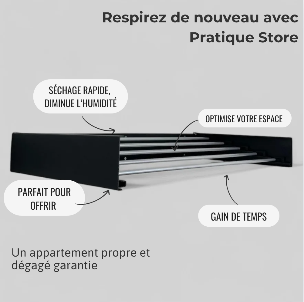 Étendoir mural noir - Pratique-store
